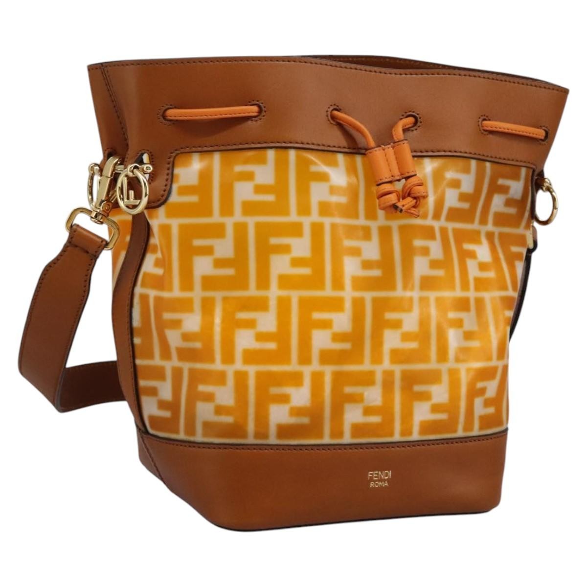Fendi FF Logo Mon Tresor Bucket Bag Canvas, ORANGE, CANVAS, Shoulder bag