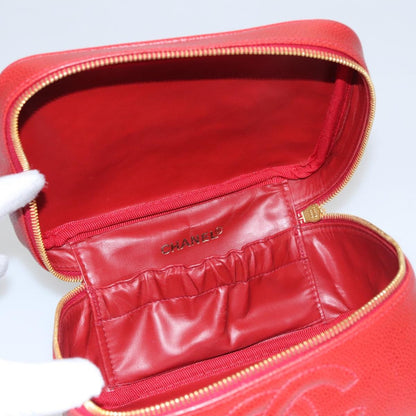 Chanel Vintage Timeless Cosmetic Case Caviar, RED, LEATHER, Clutche & pouche