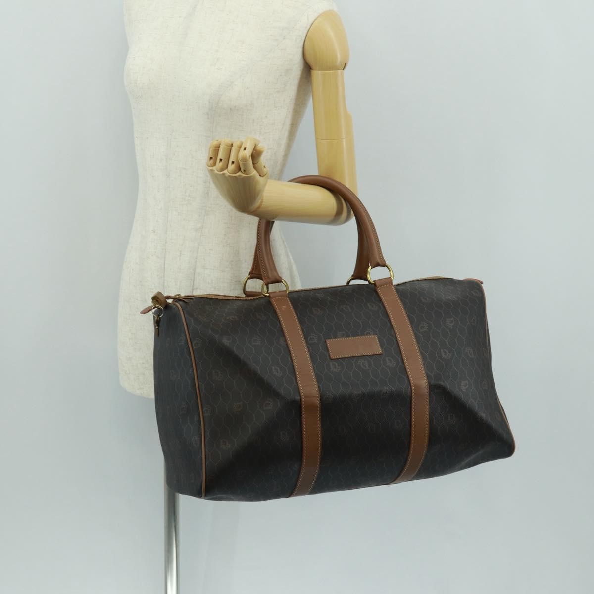 Christian Dior Vintage Honeycomb Boston bag Canvas and Leather, BLACK, PVC, Travel bag