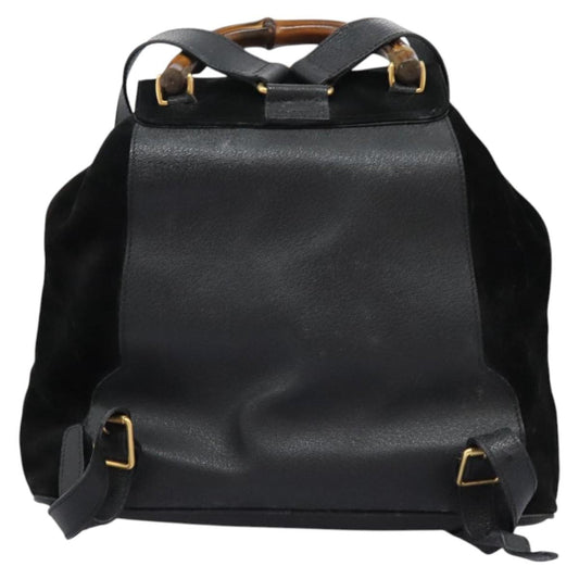 Gucci Vintage Bamboo Backpack Suede, BLACK, SUEDE, Backpack