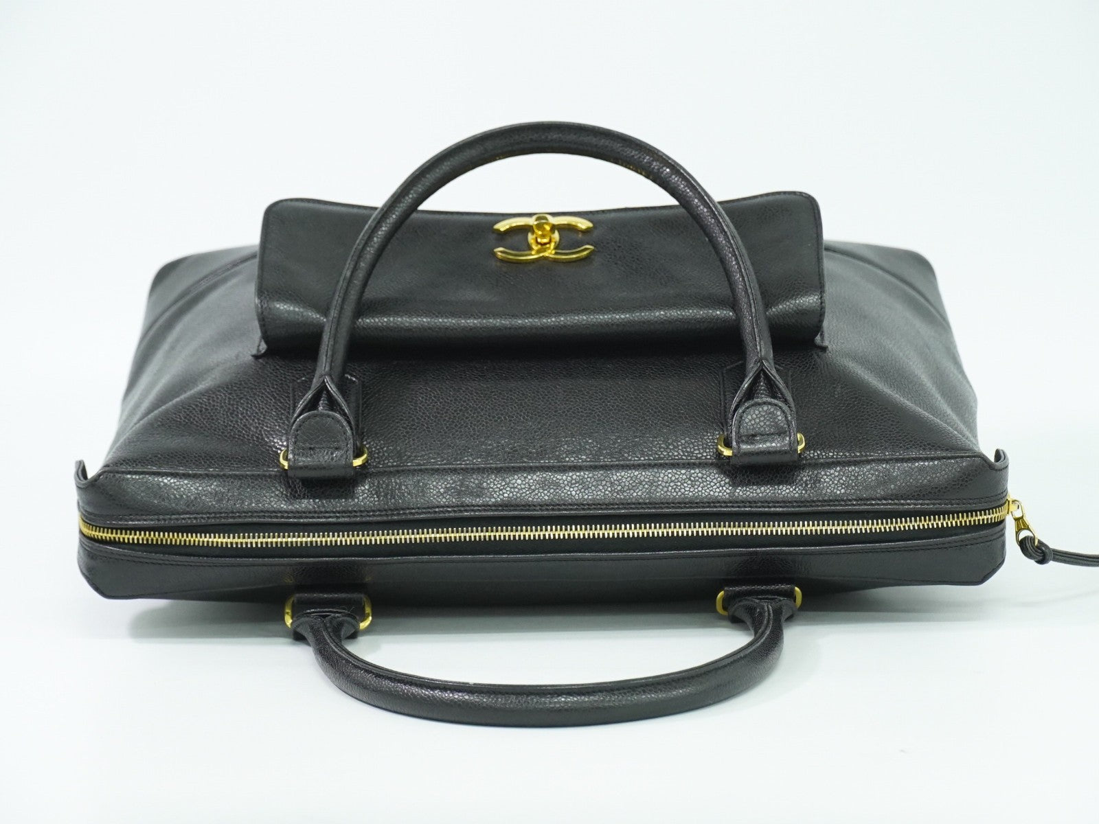 Chanel Vintage Front Pocket Tote Caviar, BLACK, LEATHER, Tote bag