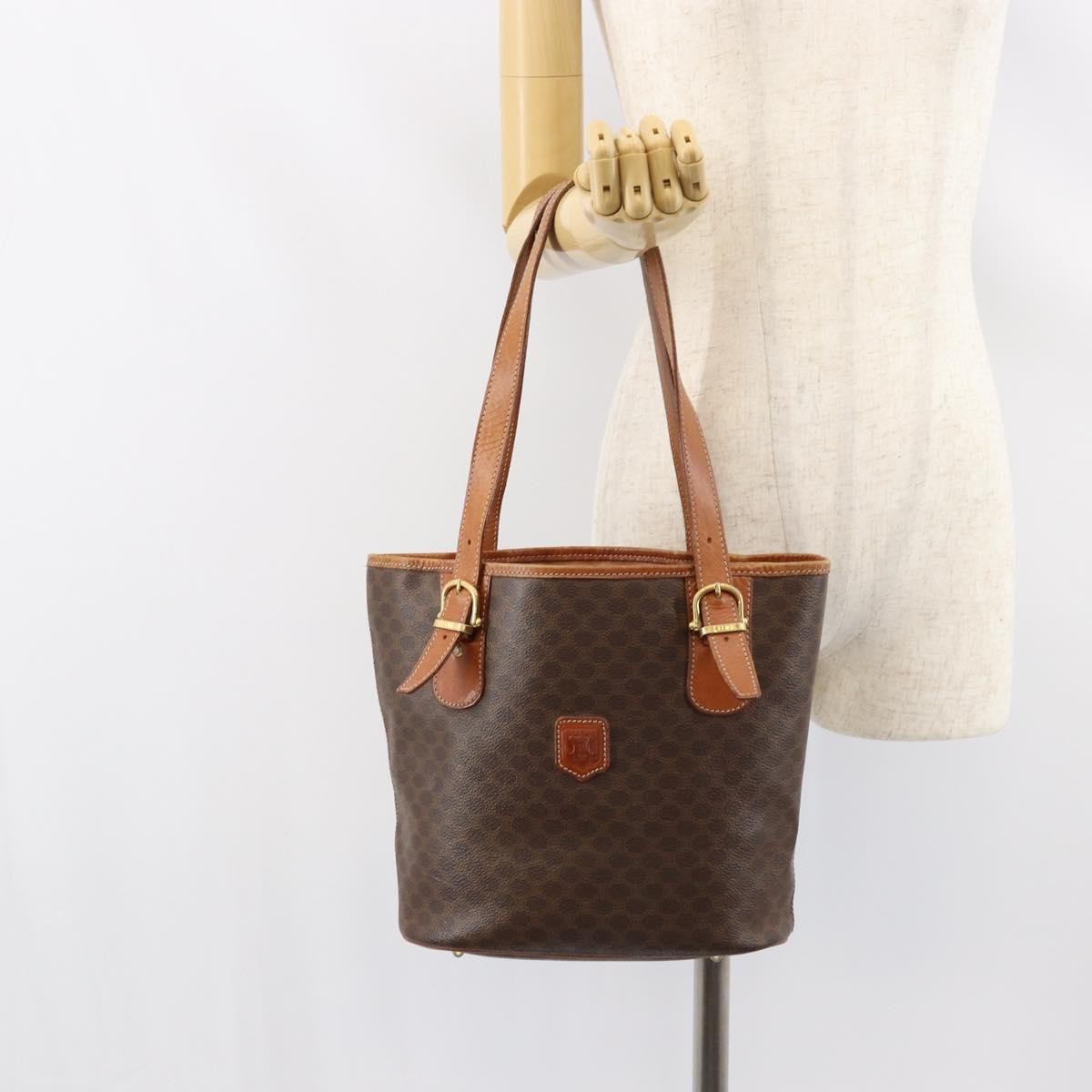 Celine Vintage Macadam Tote bag Canvas, BROWN, CANVAS, Tote bag