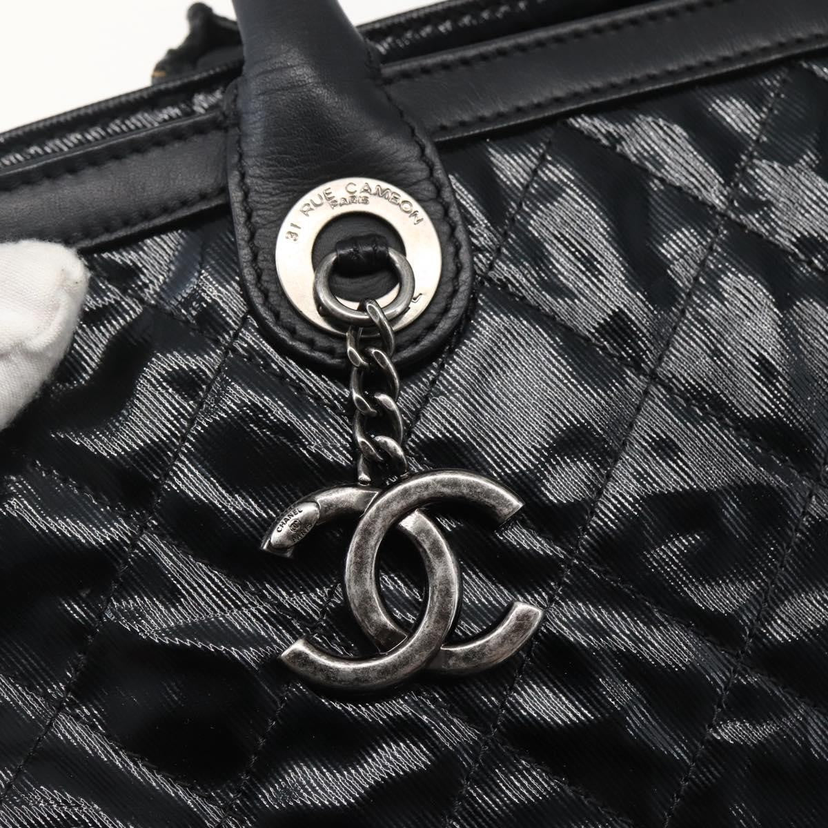 Chanel CC Charm Zip Tote Quilted Coated Canvas, BLACK, CANVAS, Tote bag
