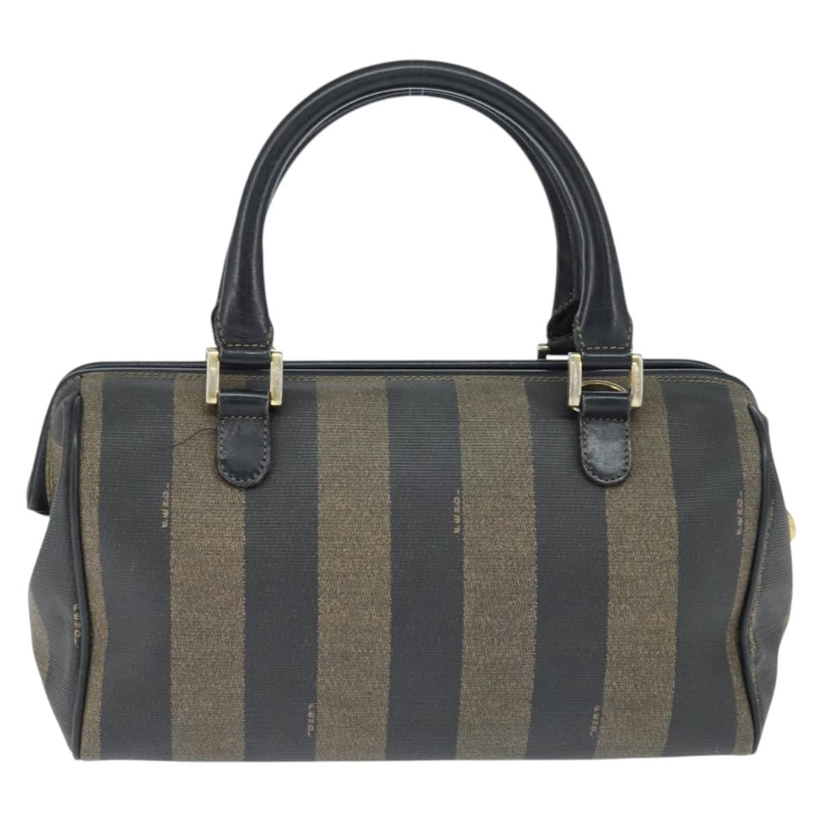 Fendi Vintage Pequin Boston Bag Coated Canvas, BROWN, CANVAS, Handbag