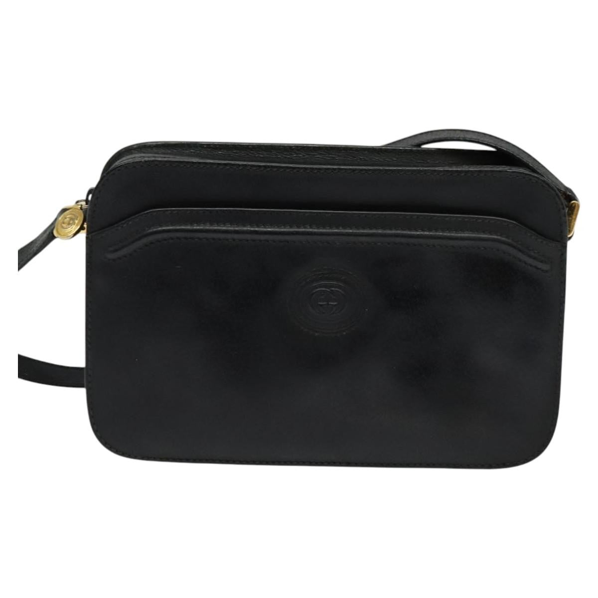 Gucci Vintage double G logo shoulder bag Leather, BLACK, LEATHER, Shoulder bag