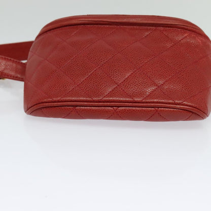 Chanel Vintage Zip Belt Bag Quilted Lambskin, RED, LEATHER, Clutche & pouche