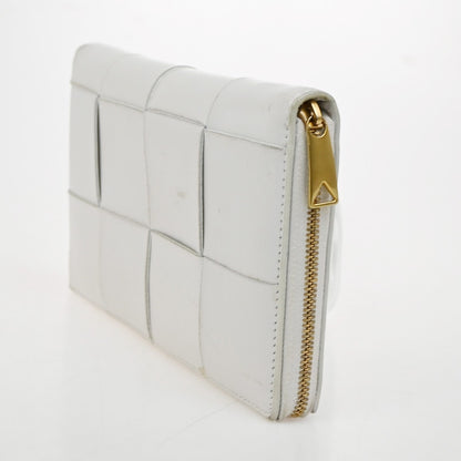 Bottega Veneta Cassette Zip Around Wallet Maxi Intrecciato Leather, WHITE, LEATHER, Wallets