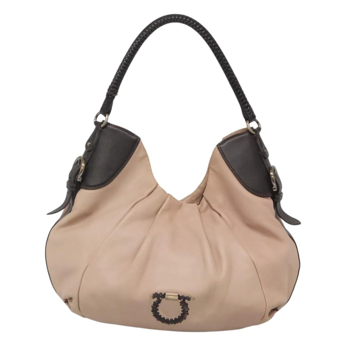Salvatore Ferragamo Gancini Hobo Leather, BEIGE, LEATHER, Handbag