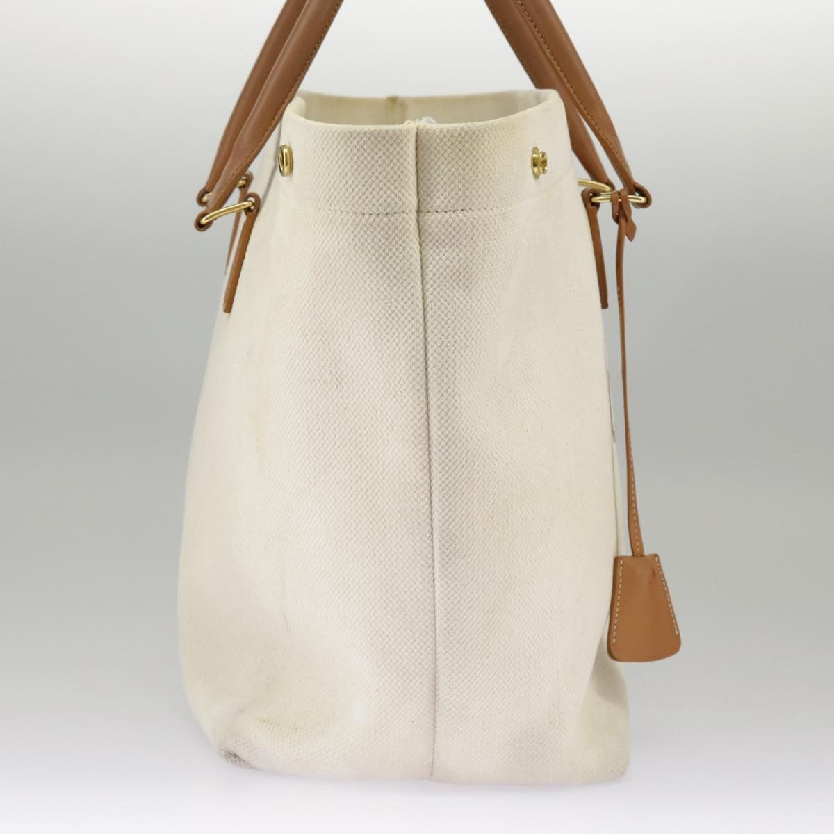 Celine Horizontal Cabas Tote Canvas with Leather, WHITE, CANVAS, Tote bag