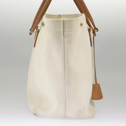 Celine Horizontal Cabas Tote Canvas with Leather, WHITE, CANVAS, Tote bag