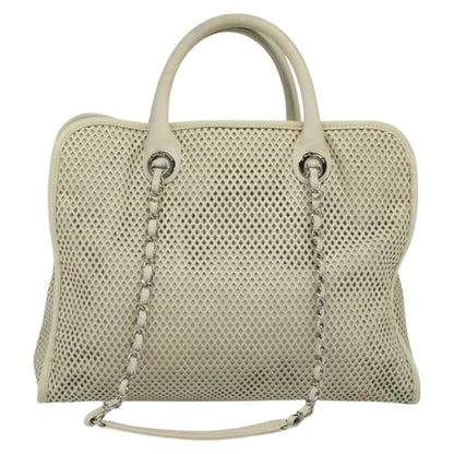 Chanel Deauville Tote Perforated leather, WHITE, LEATHER, Tote bag