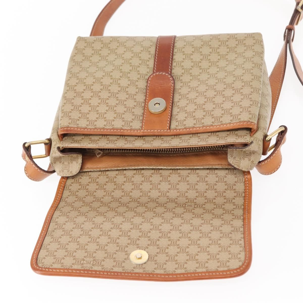 Celine Vintage Macadam Shoulder Bag Canvas and Leather, BEIGE, CANVAS, Shoulder bag