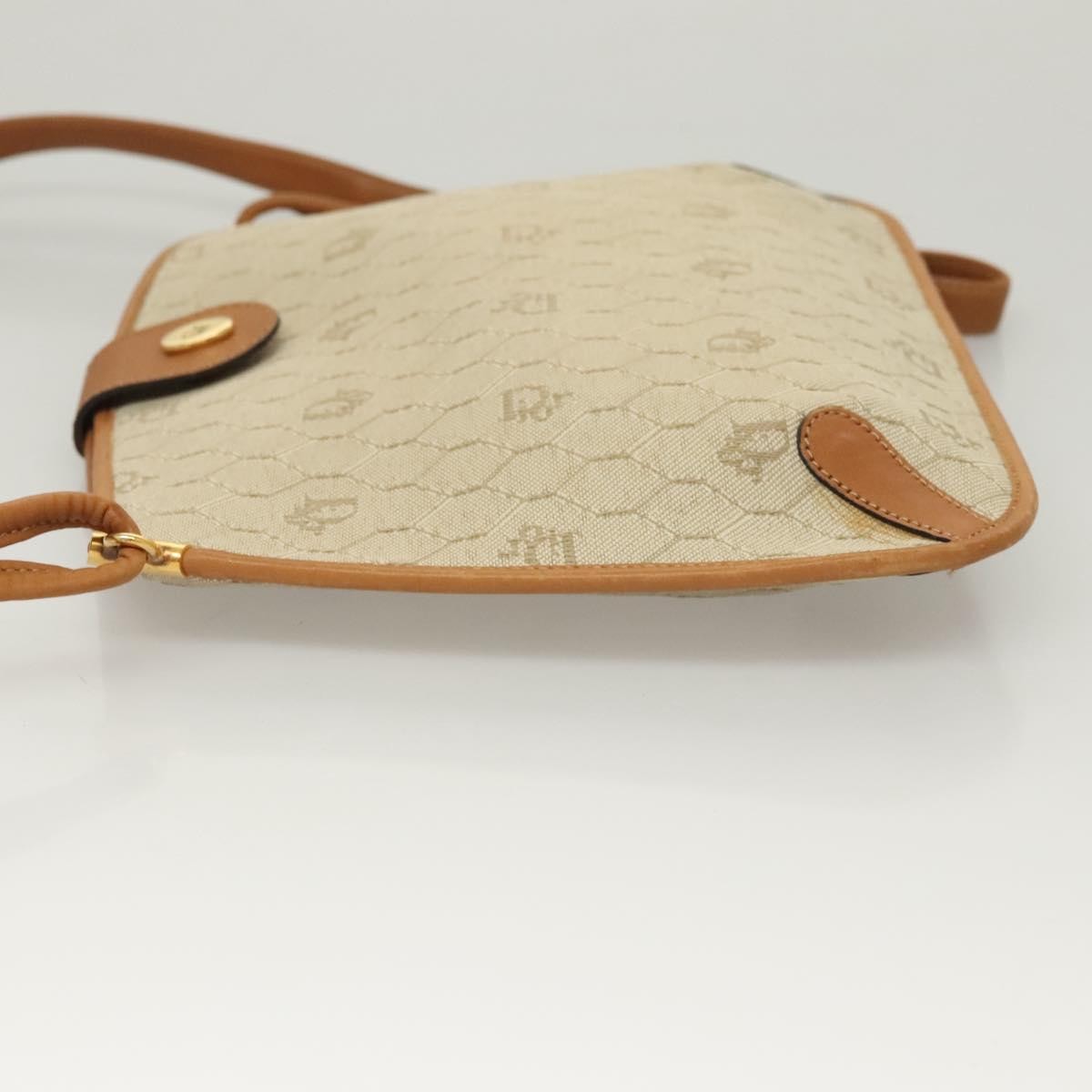 Christian Dior Vintage Honeycomb Shoulder Bag Canvas and Leather, BEIGE, CANVAS, Shoulder bag