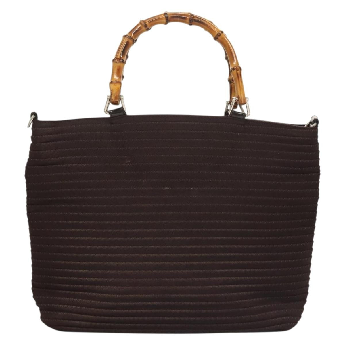 Gucci Vintage Bamboo Handle Tote Nylon, BROWN, SYNTHETIC, Tote bag