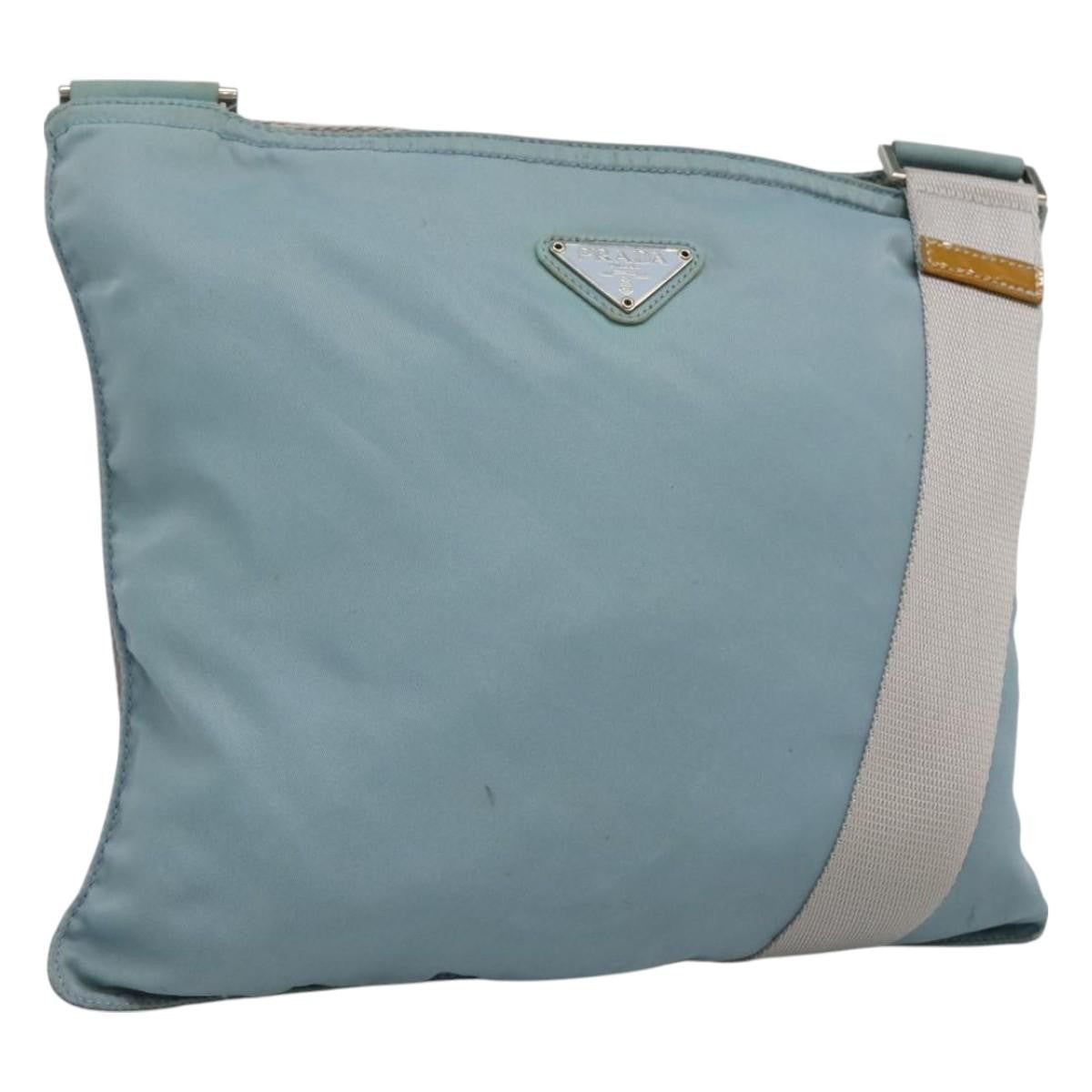 Prada Flat Messenger Bag Tessuto, BLUE, NYLON, Shoulder bag