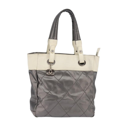 Chanel Biarritz Tote Quilted Coated Canvas, SILVER, CANVAS, Tote bag