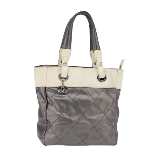 Chanel Biarritz Tote Quilted Coated Canvas, SILVER, CANVAS, Tote bag