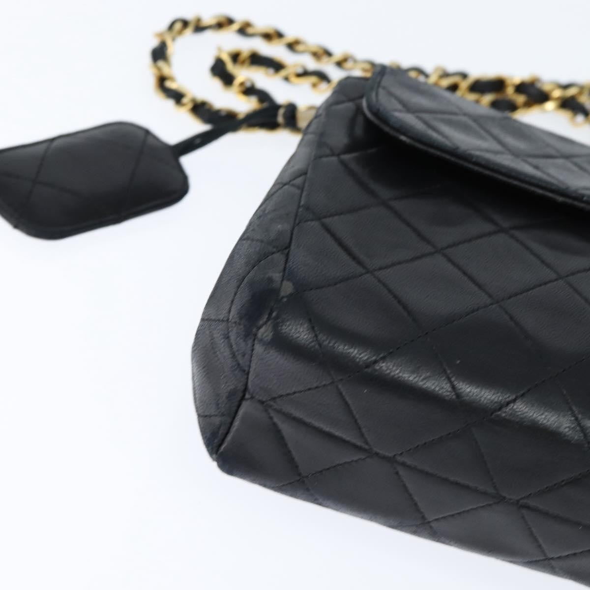 Chanel Vintage Front Pocket Shoulder Bag Quilted Lambskin, BLACK, LEATHER, Shoulder bag