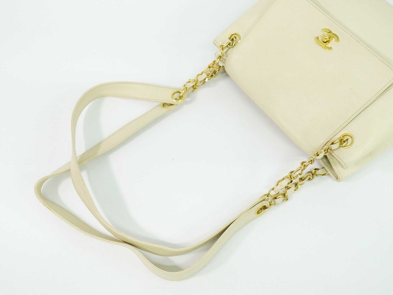 Chanel Vintage Shoulder Bag Leather, ECRU, LEATHER, Shoulder bag