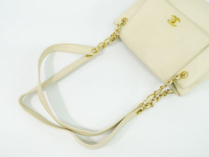 Chanel Vintage Shoulder Bag Leather, ECRU, LEATHER, Shoulder bag