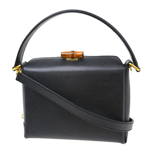 Gucci Vintage Convertible Bamboo Box Crossbody Bag Leather, Black, Leather, Handbag