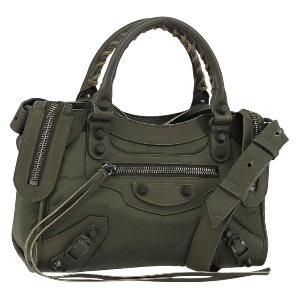 Balenciaga City Classic Studs Bag Leather, KHAKI, LEATHER, Handbag