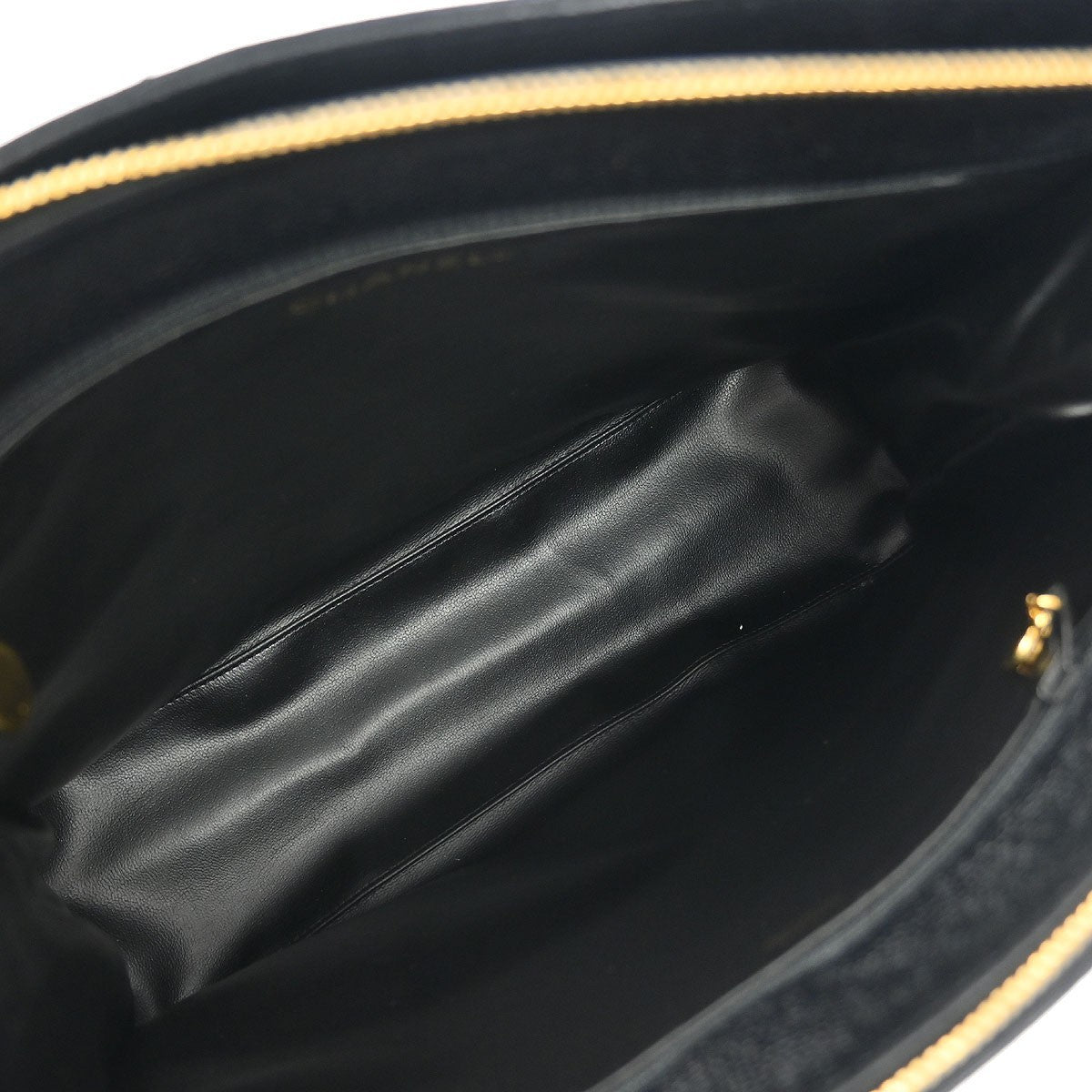Chanel Vintage Zip Shoulder Bag Chevron Caviar, Black, Calfskin, Shoulder Bag