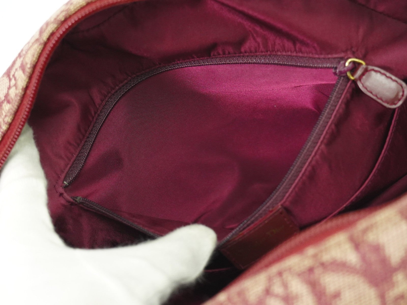 Christian Dior Vintage Saddle Bowler Bag Diorissimo Canvas, BURGUNDY, CANVAS, Handbag