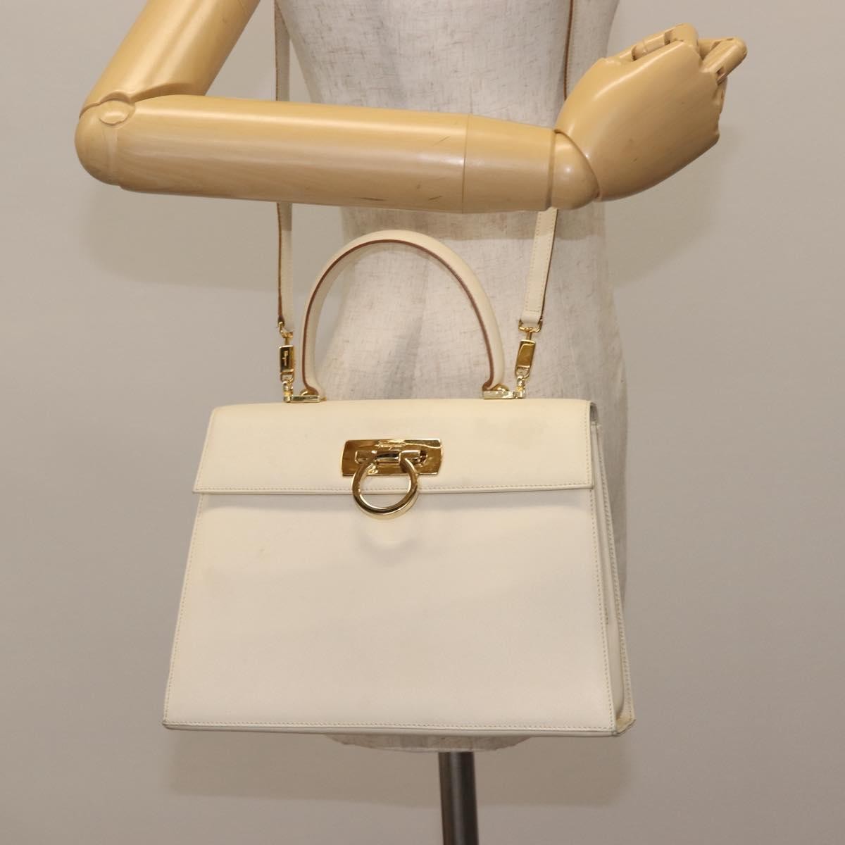Salvatore Ferragamo Gancini Convertible Top Handle Bag Leather, WHITE, LEATHER, Handbag