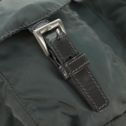 Prada Vela Double Front Pocket Backpack Tessuto with Saffiano Leather, GRAY, NYLON, Backpack