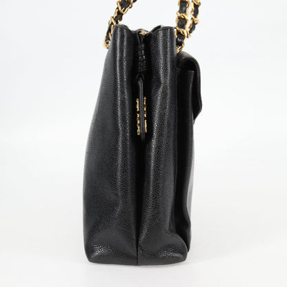 Chanel Vintage Front Pocket Camera Shoulder Bag Quilted Caviar, BLACK, LEATHER, Shoulder bag