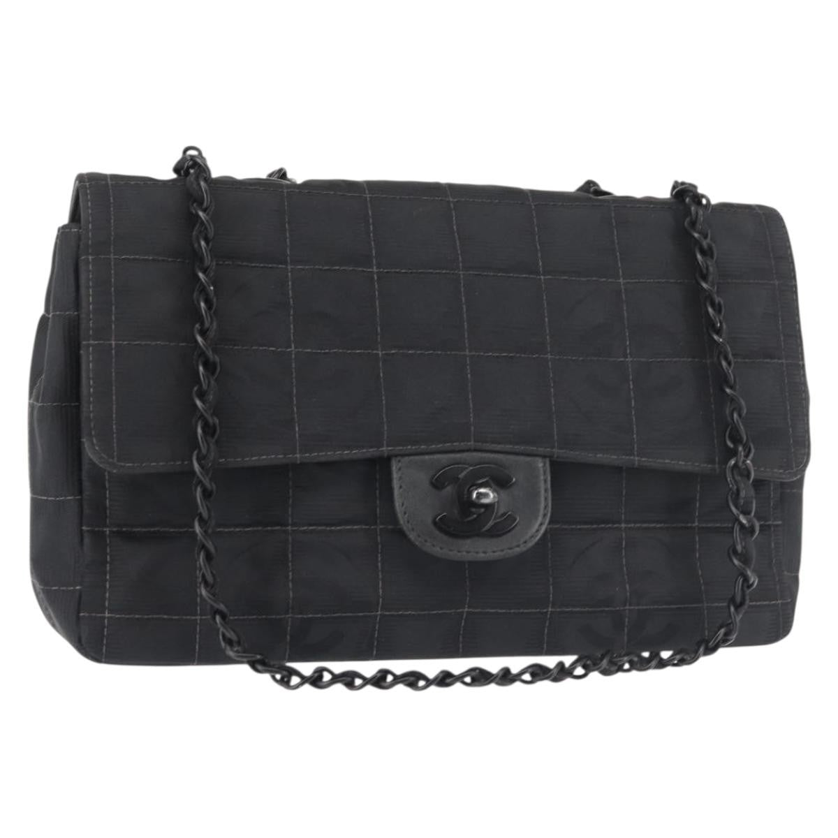 Chanel Travel Line Flap Bag Nylon, BLACK, NYLON, Travel bag