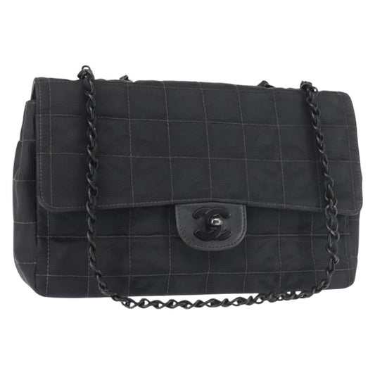 Chanel Travel Line Flap Bag Nylon, BLACK, NYLON, Travel bag
