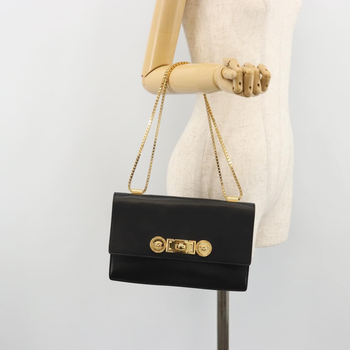 Versace Medusa Flap Chain Bag Leather, Black, Leather, Shoulder Bag
