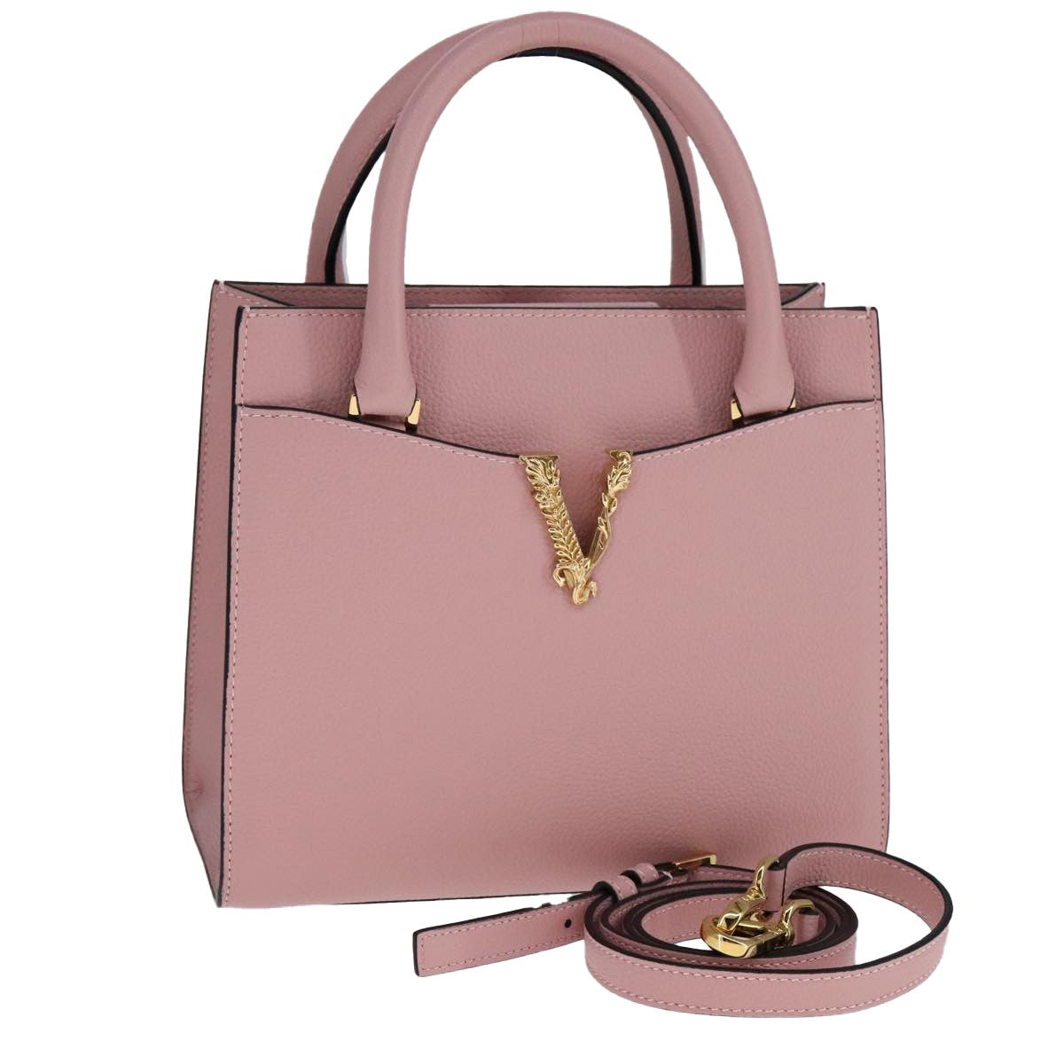 Versace Virtus Front Pocket Tote Leather, PINK, LEATHER, Tote bag
