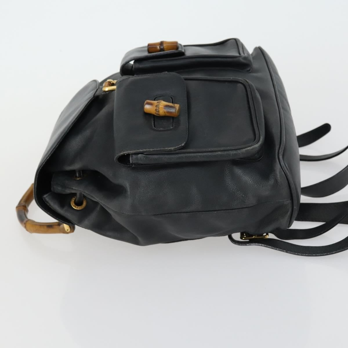 Gucci Vintage Bamboo Backpack Leather, BLACK, LEATHER, Backpack