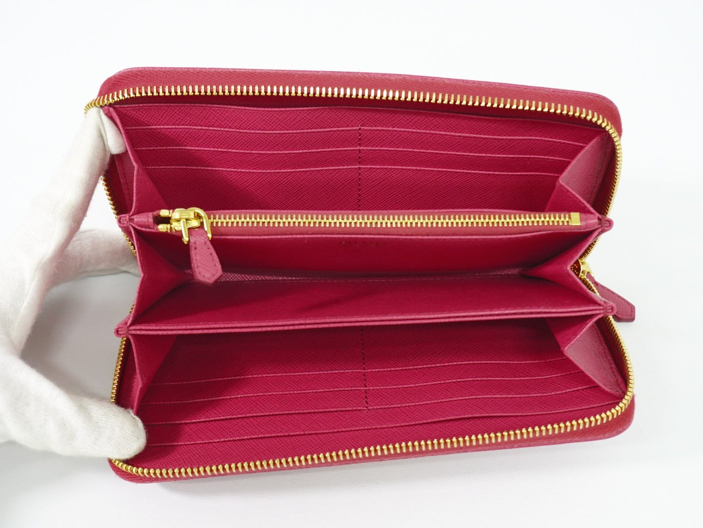 Prada Zip Around Tab Wallet Saffiano Leather, PINK, LEATHER, Wallets