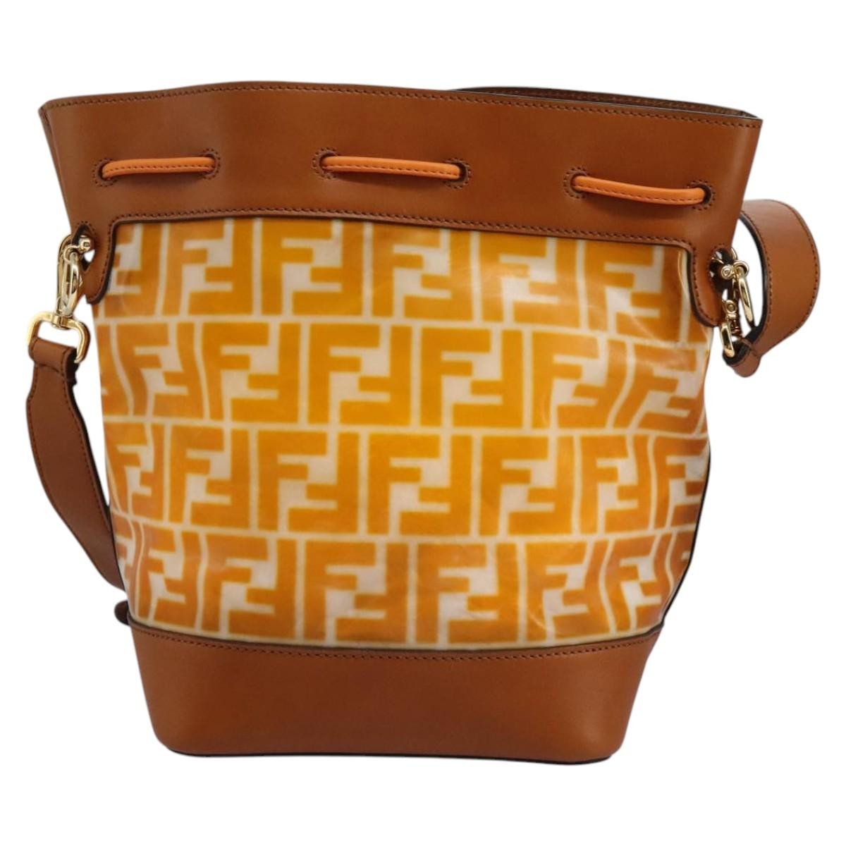 Fendi FF Logo Mon Tresor Bucket Bag Canvas, ORANGE, CANVAS, Shoulder bag