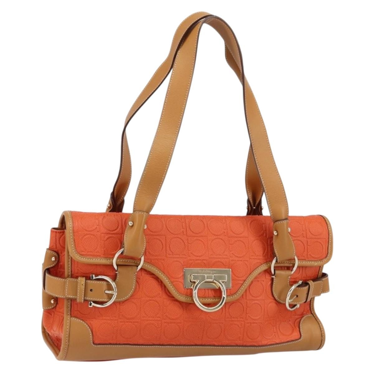 Salvatore Ferragamo Gancini Shoulder Bag Canvas, ORANGE, PVC, Shoulder bag