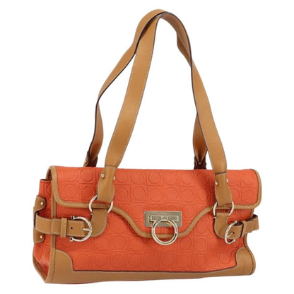 Salvatore Ferragamo Gancini Shoulder Bag Canvas, ORANGE, PVC, Shoulder bag