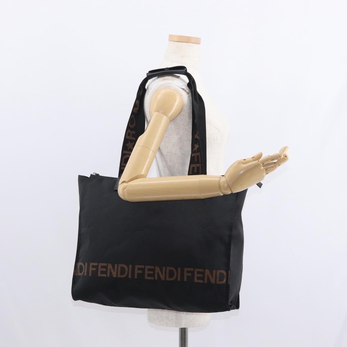 Fendi Vintage Convertible Logo Weekender Nylon, BLACK, NYLON, Tote bag