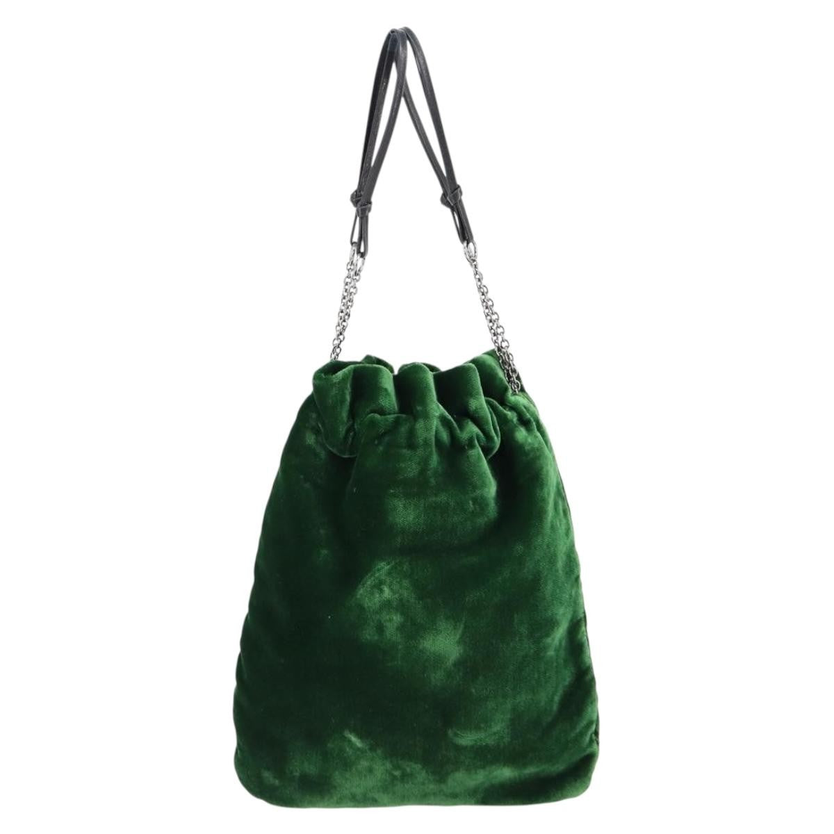 Prada Beads Pouch Velvet, GREEN, VELVET, Clutche & pouche