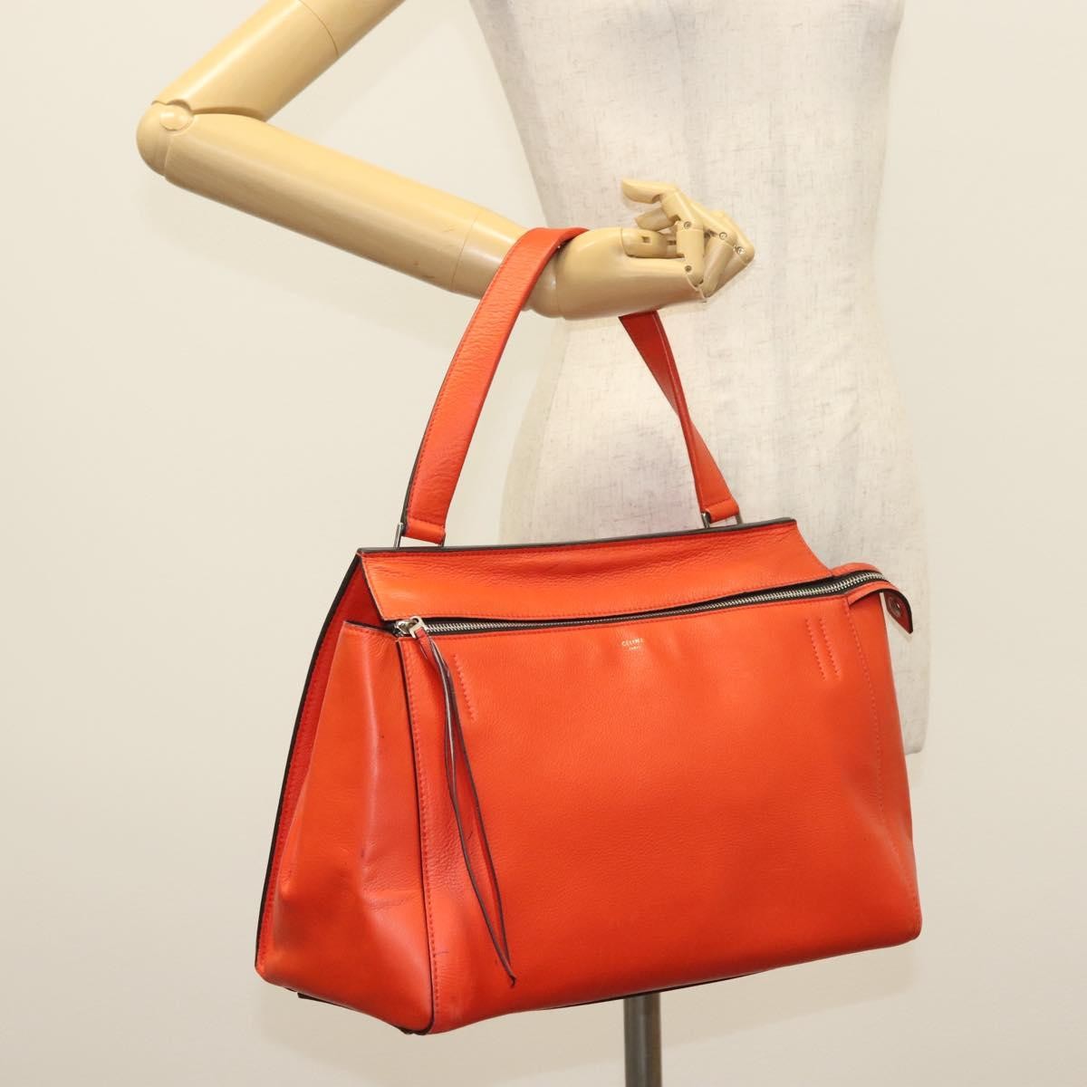 Celine Edge Bag Leather, ORANGE, LEATHER, Handbag