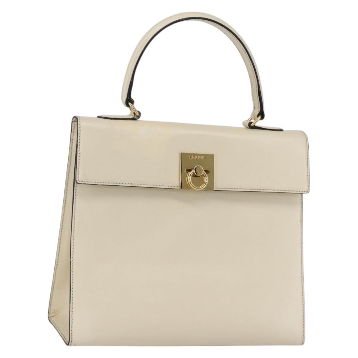 Celine Vintage Logo Top Handle Bag Leather, WHITE, LEATHER, Handbag