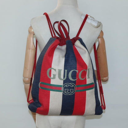 Gucci Logo Drawstring Backpack Striped Canvas, Multicolour, Canvas, Backpack