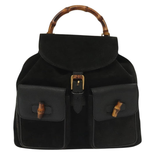 Gucci Bamboo Tassel Backpack Suede, BLACK, SUEDE, Backpack