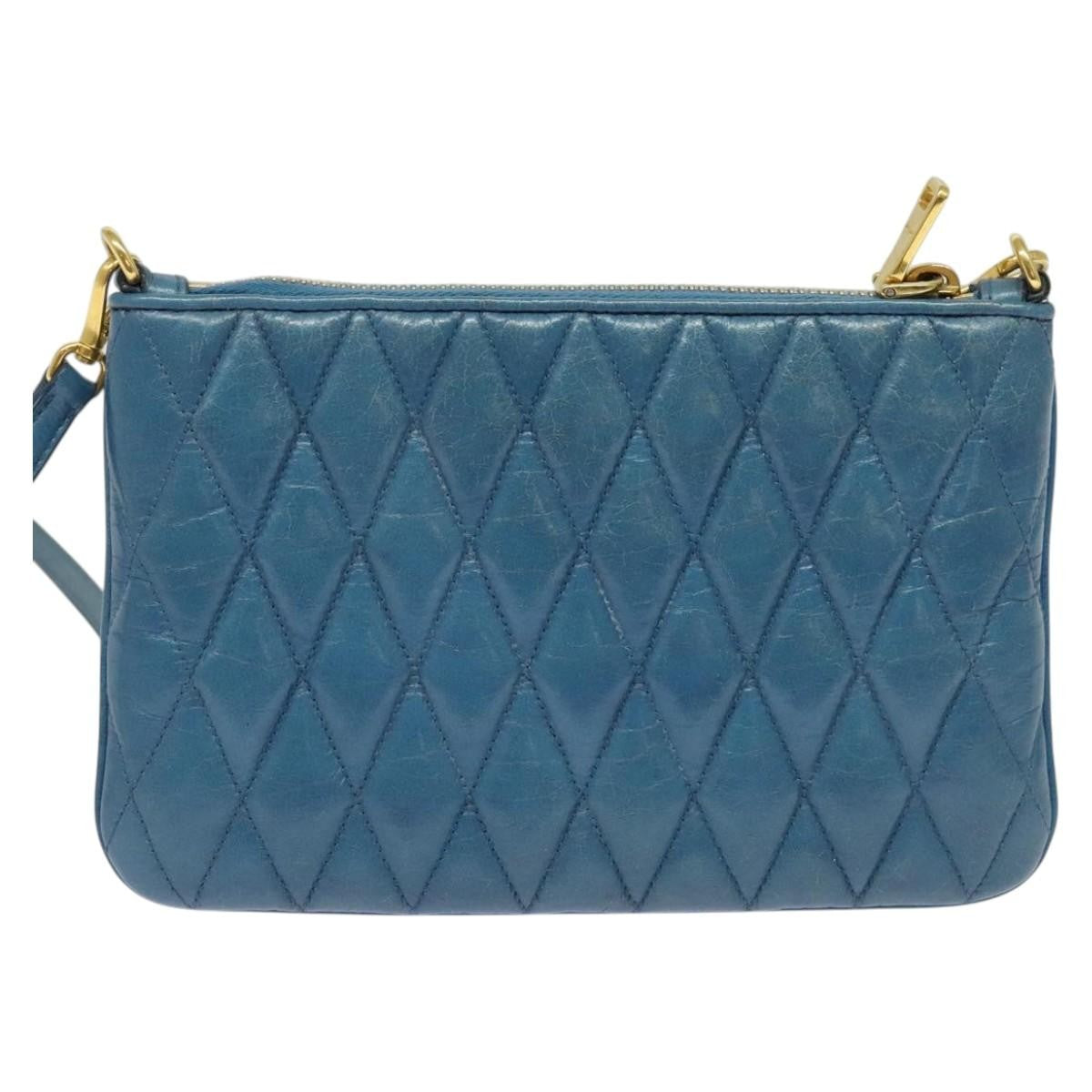 Miu Miu Zip Wristlet Pouch Matelasse Leather, BLUE, LEATHER, Clutche & pouche