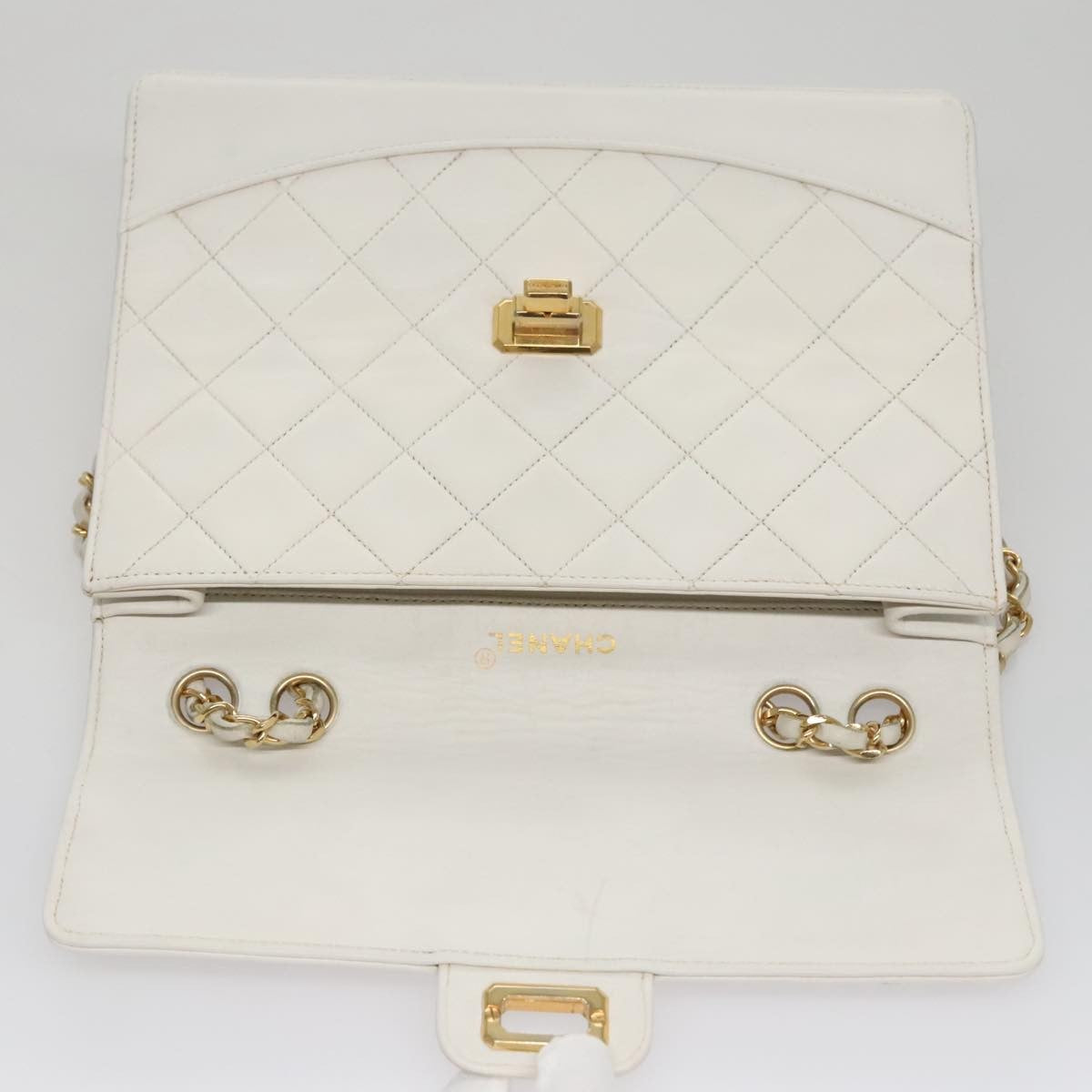 Chanel Flap Clutch Shearling, WHITE, LEATHER, Clutche & pouche