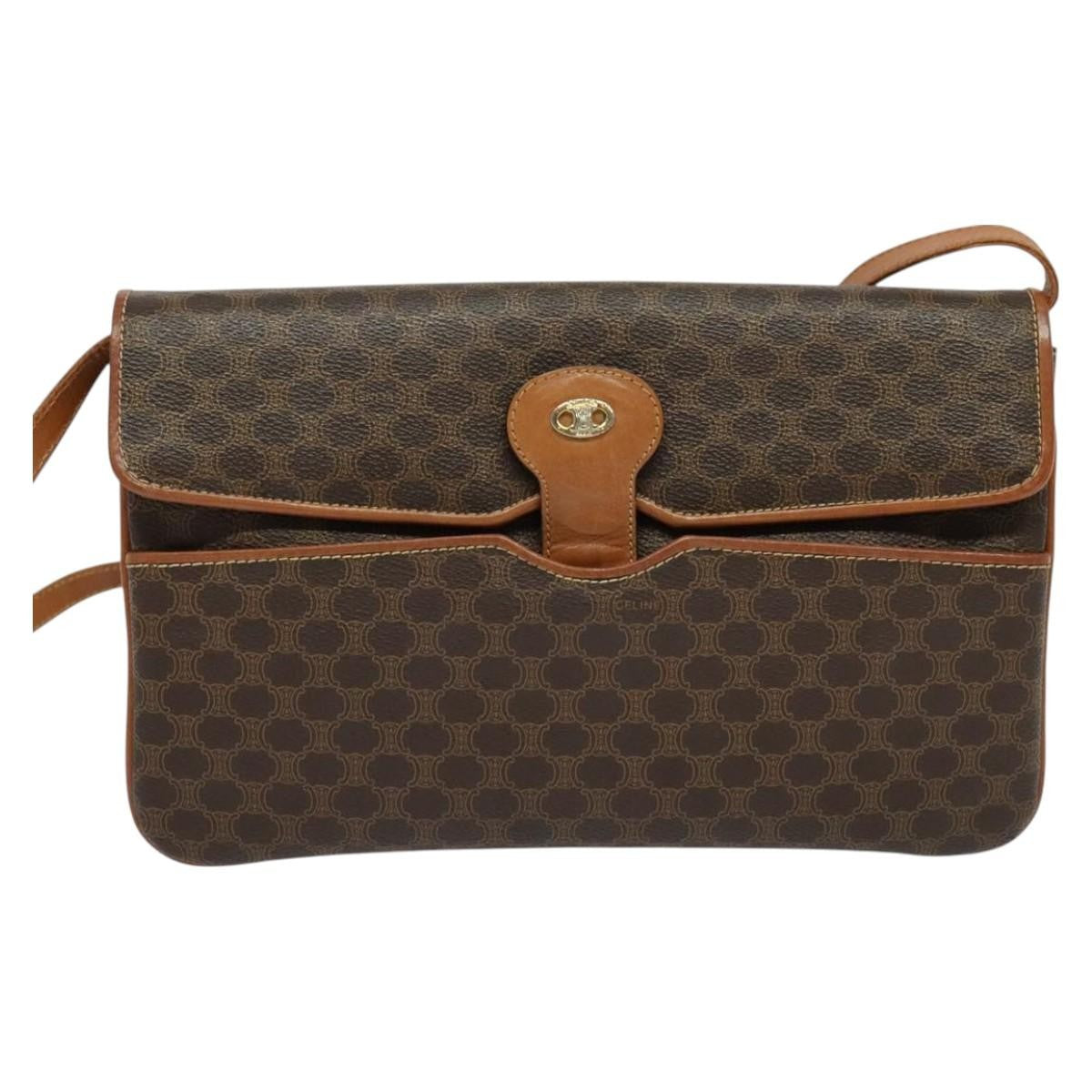 Celine Macadam Shoulder Bag PVC Leather, BROWN, CANVAS, Shoulder bag