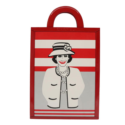 Chanel Vintage Portrait Tote Printed Leather and Quilted Patent, RED, LEATHER, Tote bag
